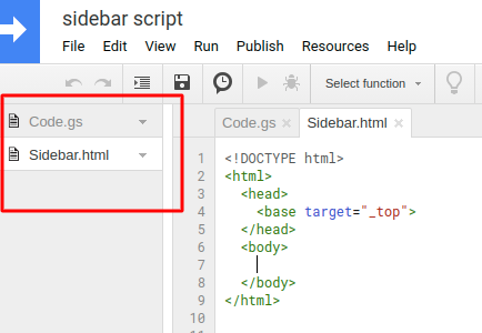 Create a SideBar in Google Sheets with Google Apps Script
